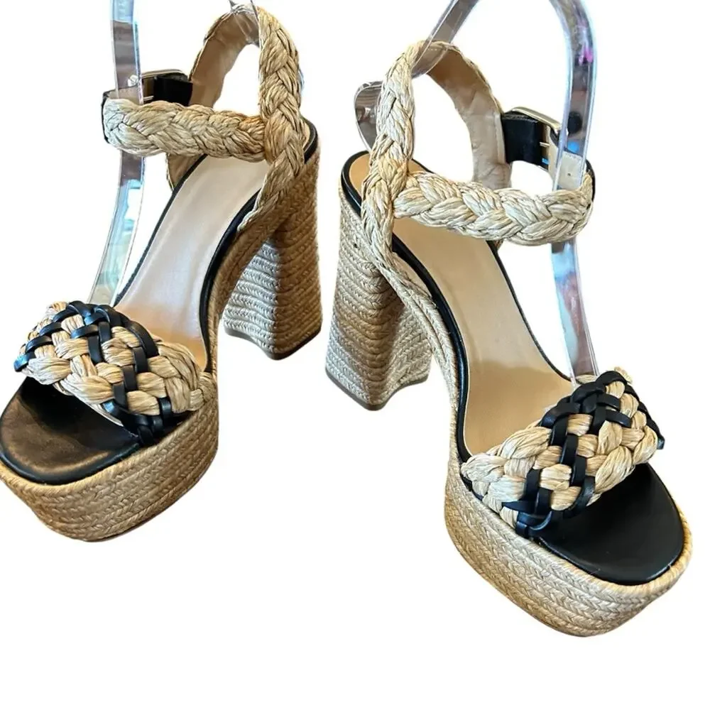 Castaner Agnes Raffia & Leather Platform Sandals Braided Detail NEW EU 39 US 8